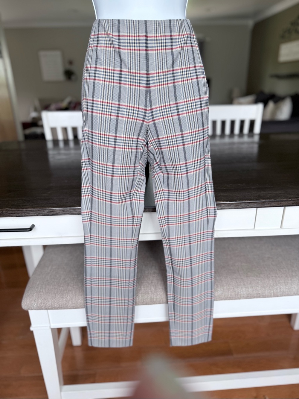 rag & bone Gray Plaid Straight-Leg Pants with Red Windowpane